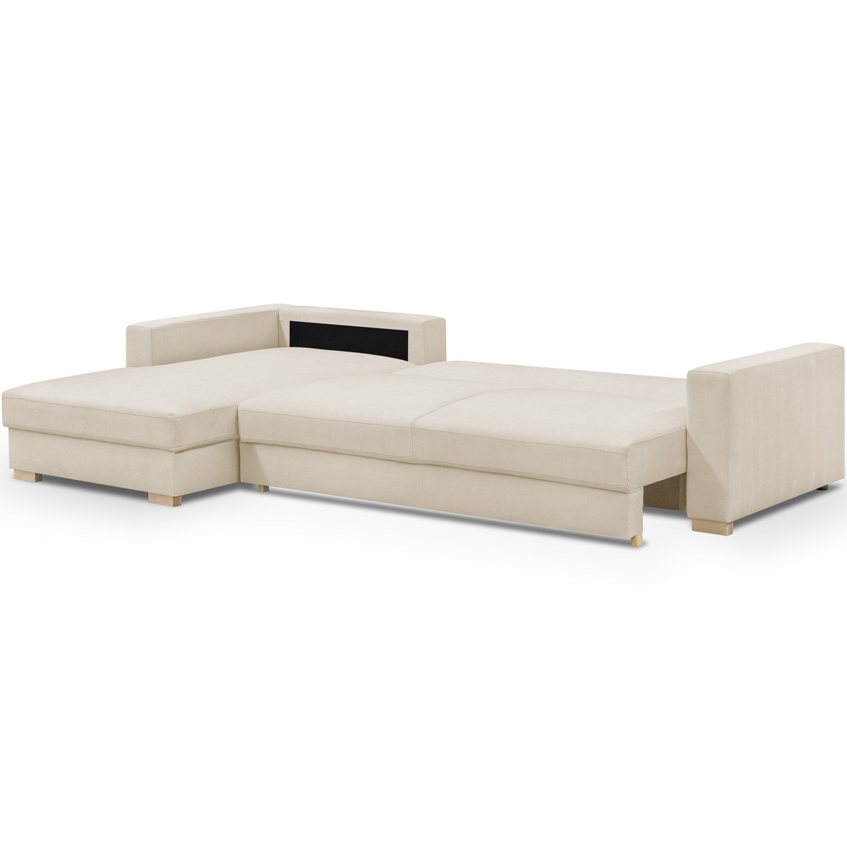 Canapé d'angle à gauche convertible 5 places en tissu chenille - ROBIN beige, HOMIFAB