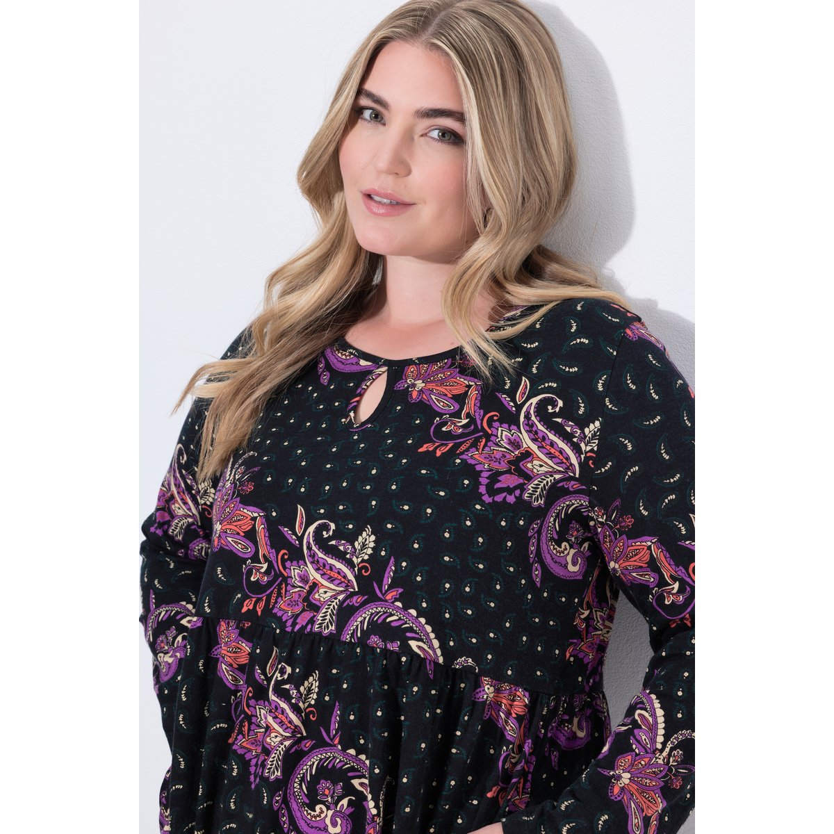 Robe en jersey motif cachemire noir, ULLA POPKEN