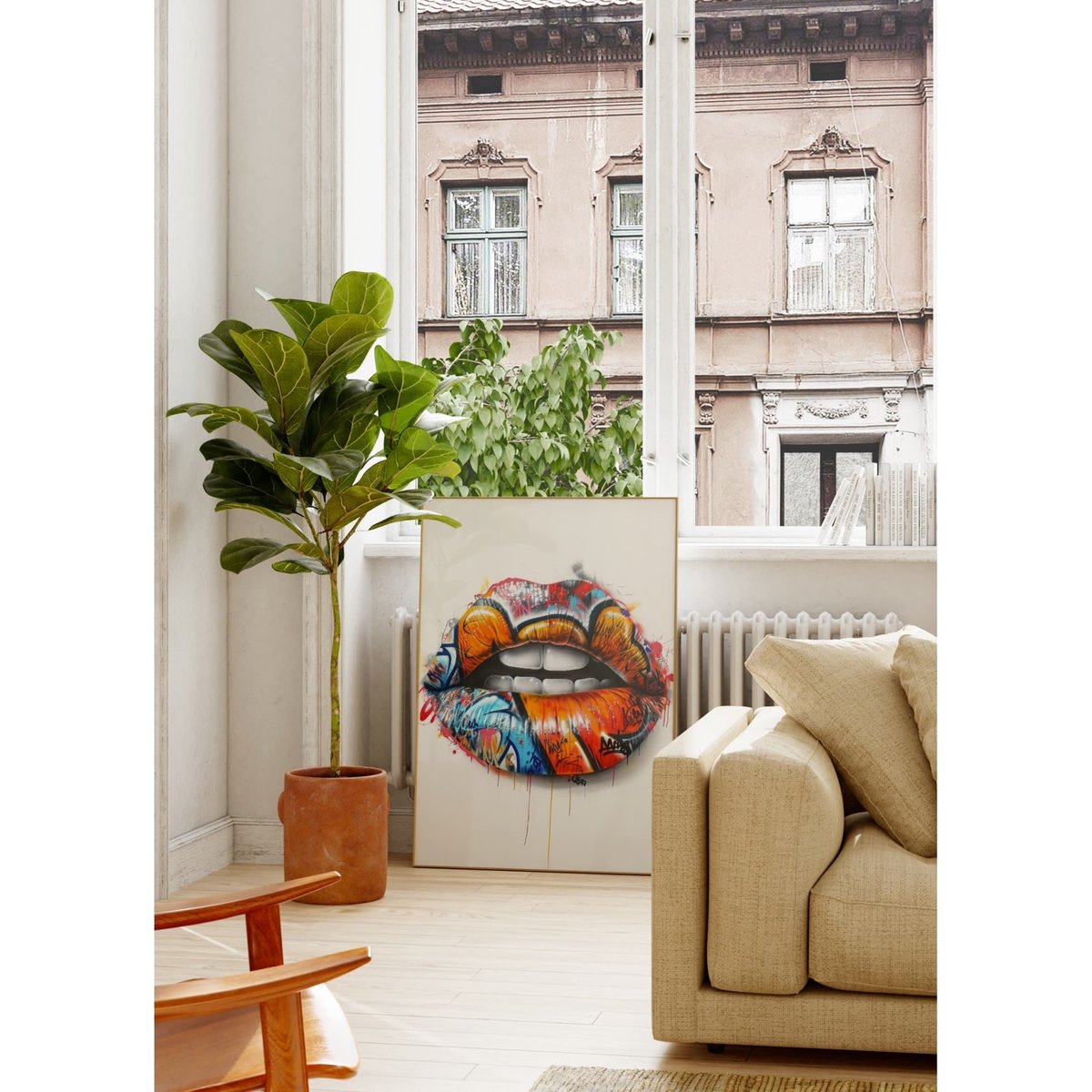 Affiche Lèvres Graffiti Pop Art blanc, L'AFFICHERIE
