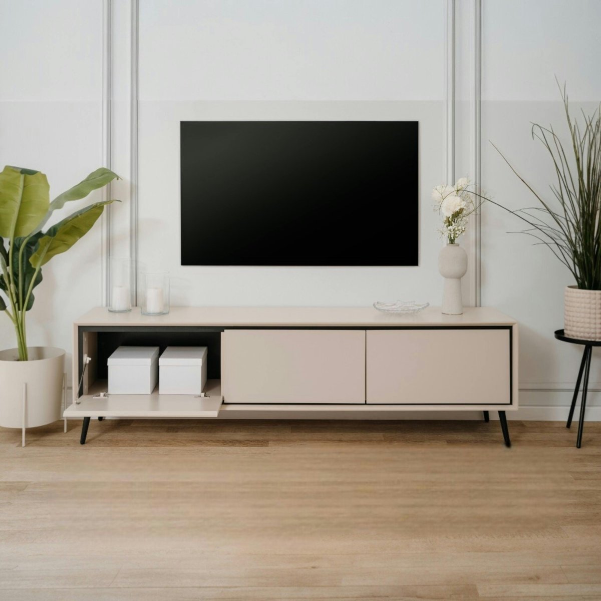 Meuble TV taupe 3 portes abattantes AVIO beige, PIER IMPORT