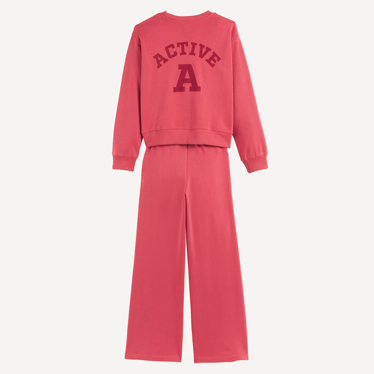 2-delige fleece set met sweatshirt met ronde hals en joggingbroek roze, LA REDOUTE COLLECTIONS