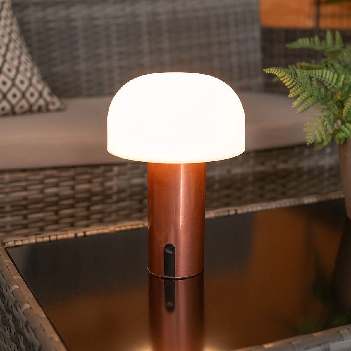 Cecelia Rechargeable LED Outdoor/Indoor Mushroom Table Lamp copper-coloured orange, SO'HOME