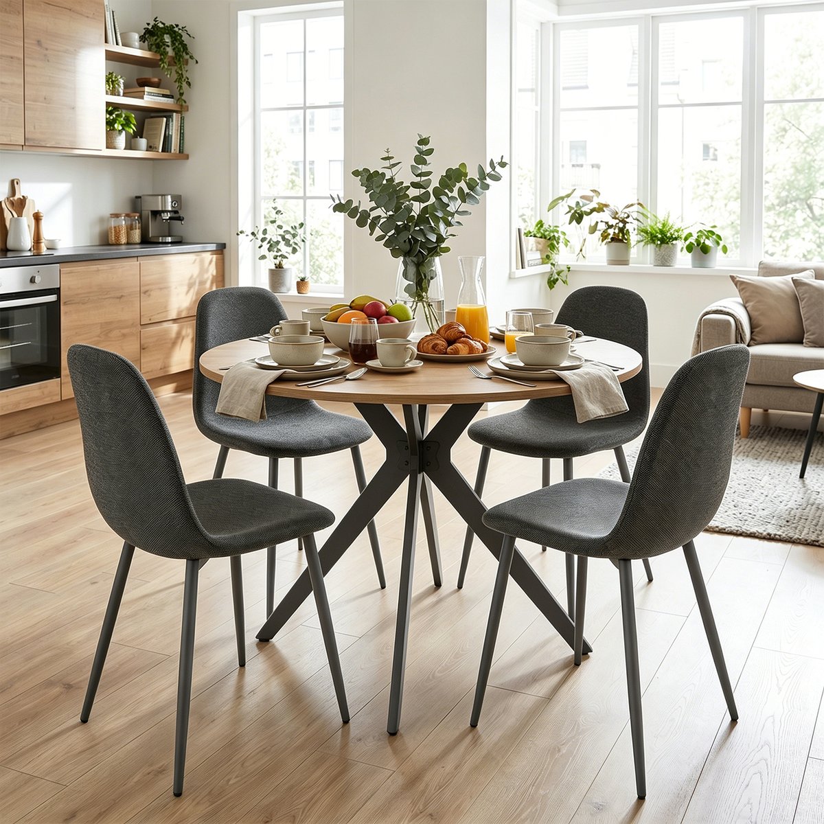Ensemble de table à manger ronde avec 4 chaises, CLIFTXCHARLTON gris foncé, MEUBLES COSY