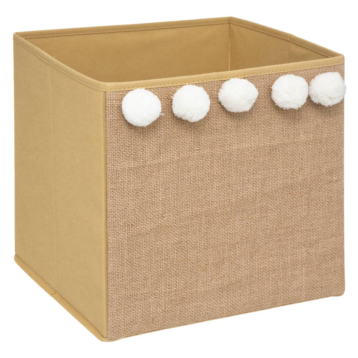 Bac de rangement enfant en jute avec pompons YUKI marron caramel, ATMOSPHERA FOR KIDS