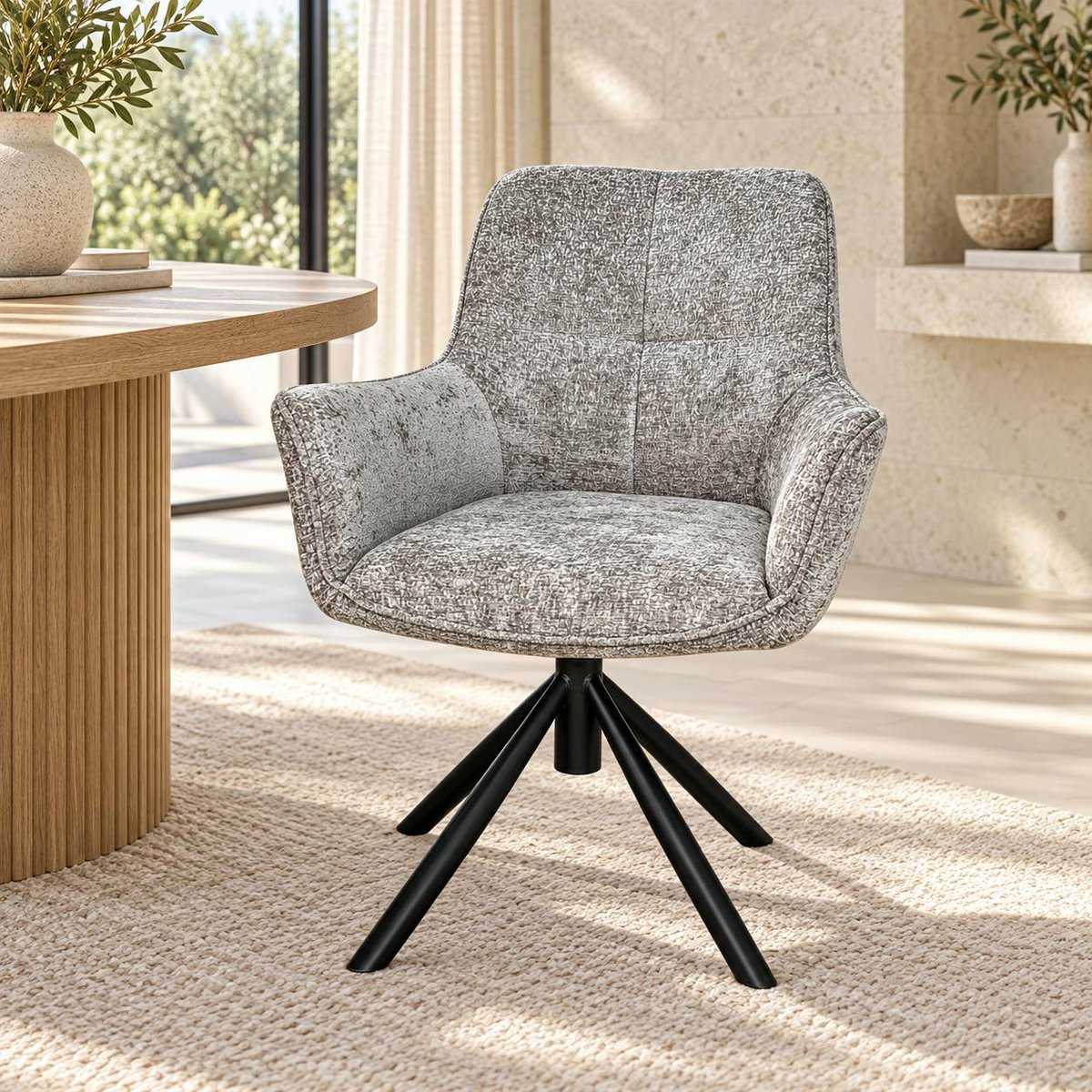 Fauteuil de table pivotant tissu gris (lot de 2) IENA gris, PIER IMPORT