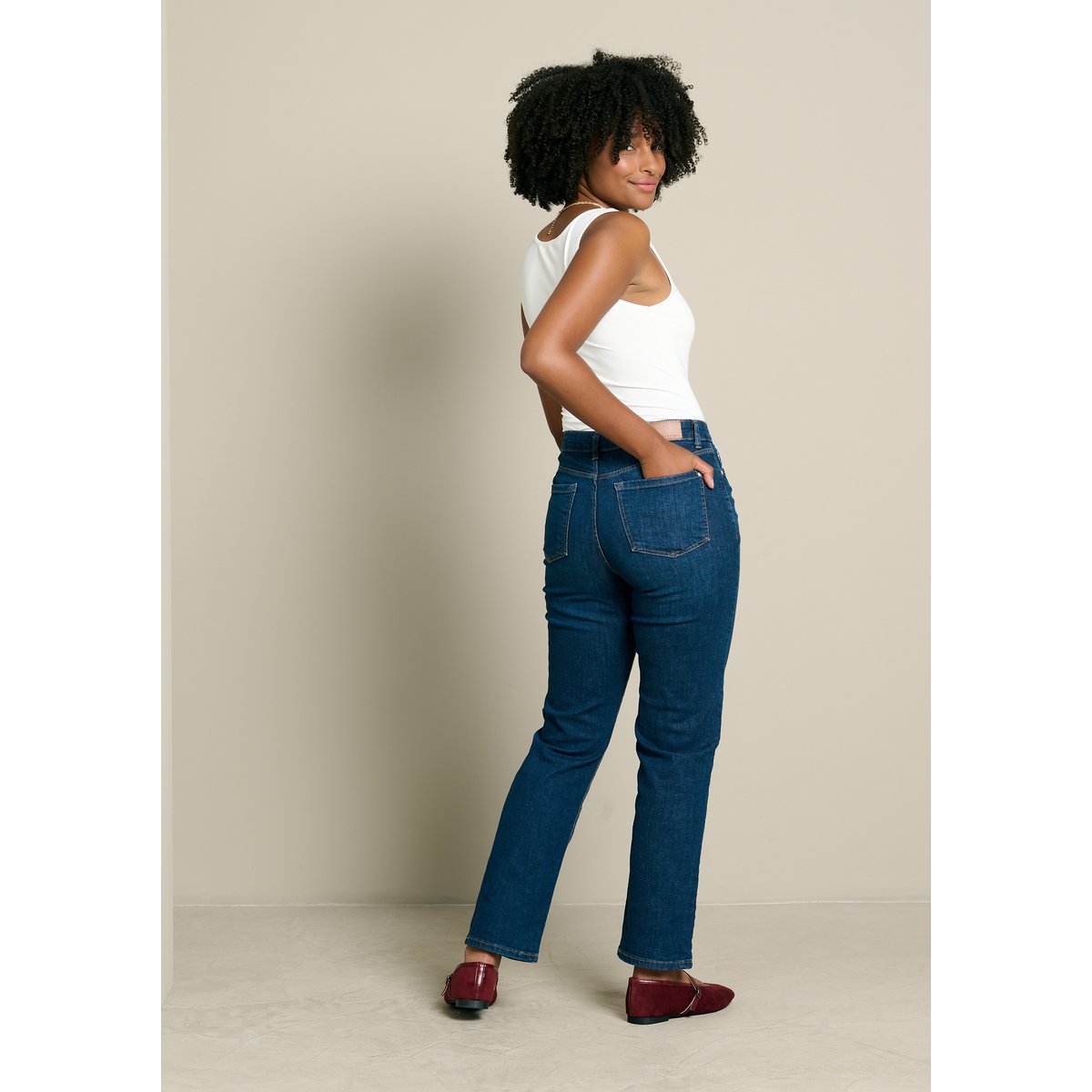 Jean droit taille haute 7/8 dark blue, LOLALIZA