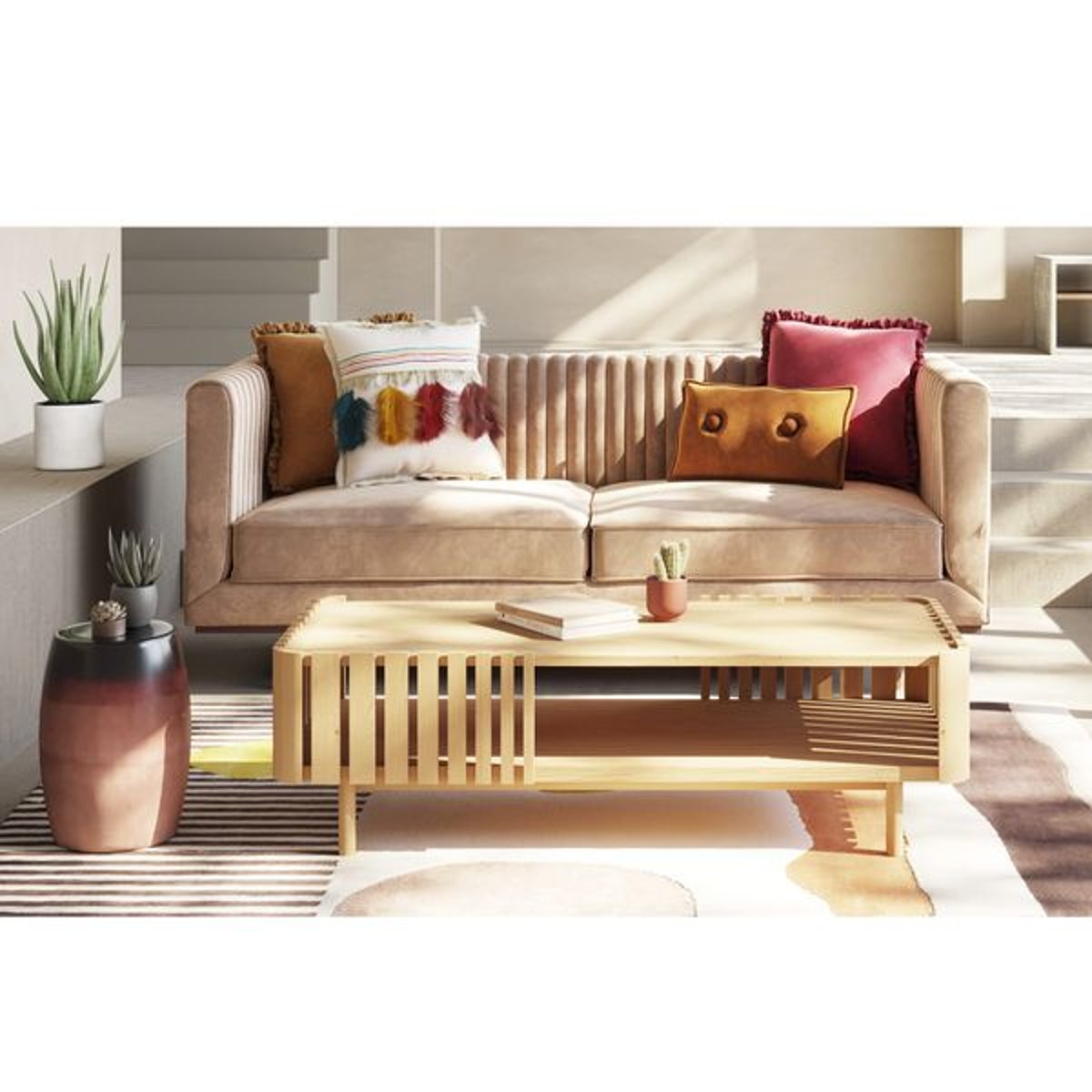 Table basse 140cm TRIDAN naturel, ZAGO
