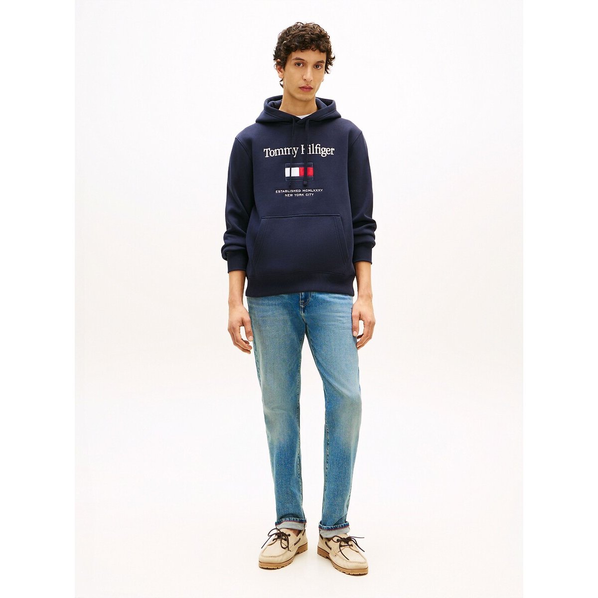 Flag Logo Hoodie navy blue, TOMMY HILFIGER