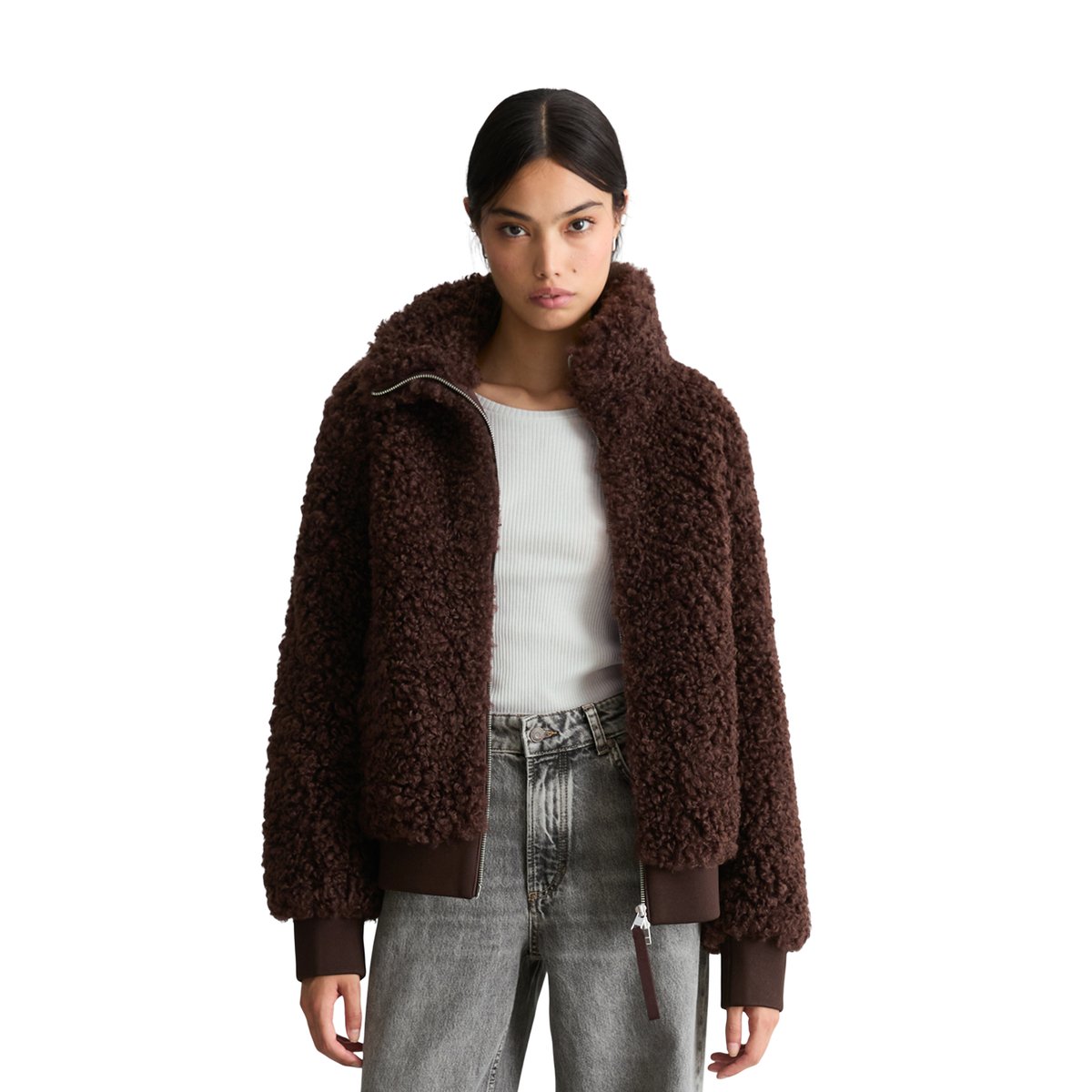 Teddy-Blouson régulier en peluche douce Curly marron, MARC O’POLO DENIM