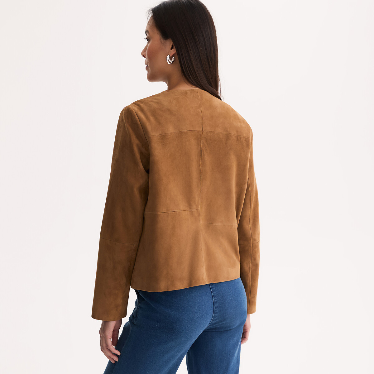 Blouson, fermeture pressionnée, en cuir de chèvre camel, ANNE WEYBURN