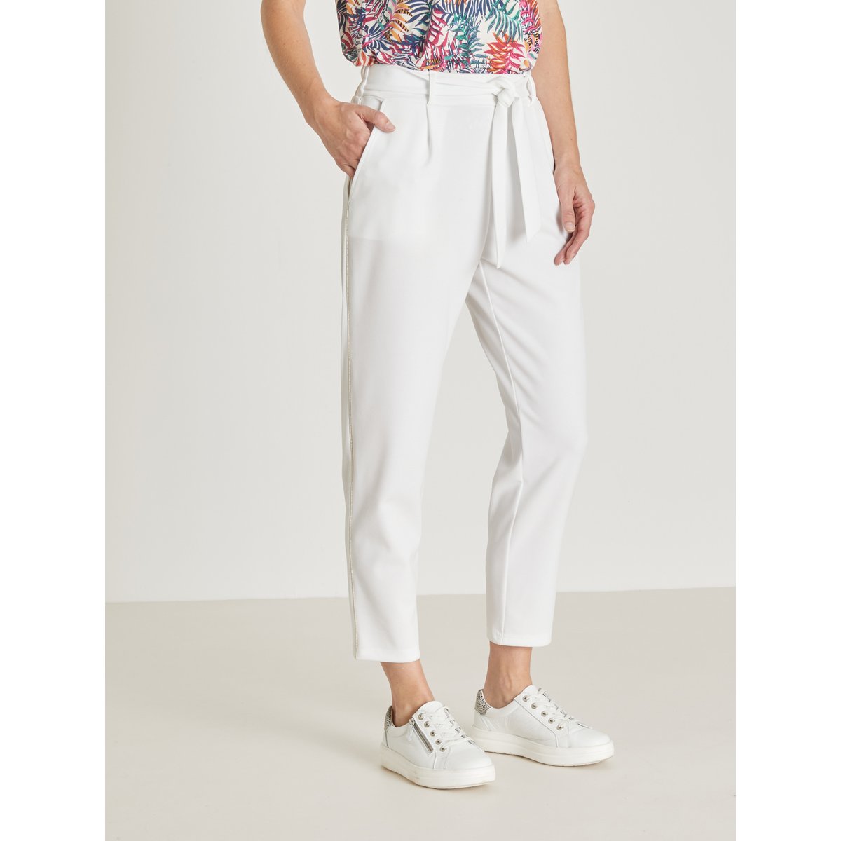 Pantalon raccourci élastiqué dos blanc, DAXON
