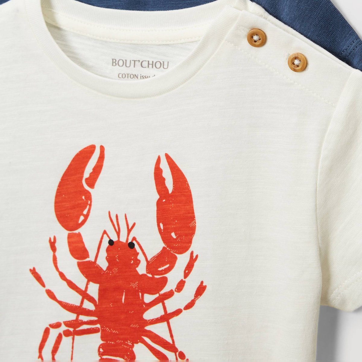 Lot de 2 t-shirts manches courtes imprimé et uni en coton BIO GOTS ecru, BOUT'CHOU