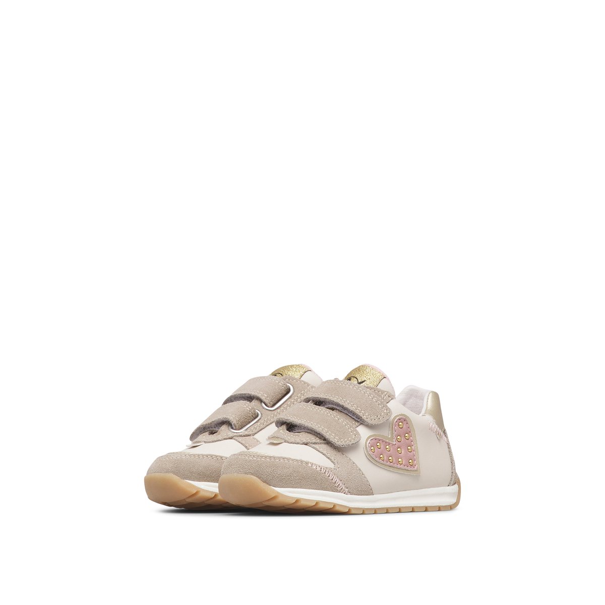 Sneakers en cuir et tissu avec des clous QUELLY 4 VL. beige-blanc-rose, NATURINO