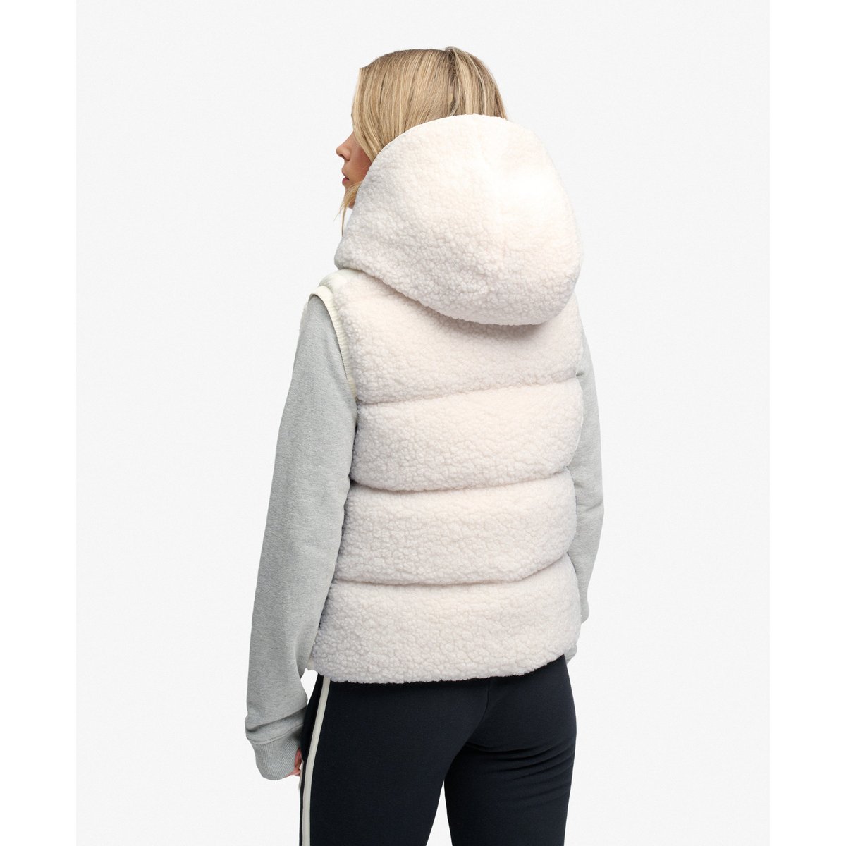 Gilet Matelassé à Capuche Borg blanc craie, SUPERDRY