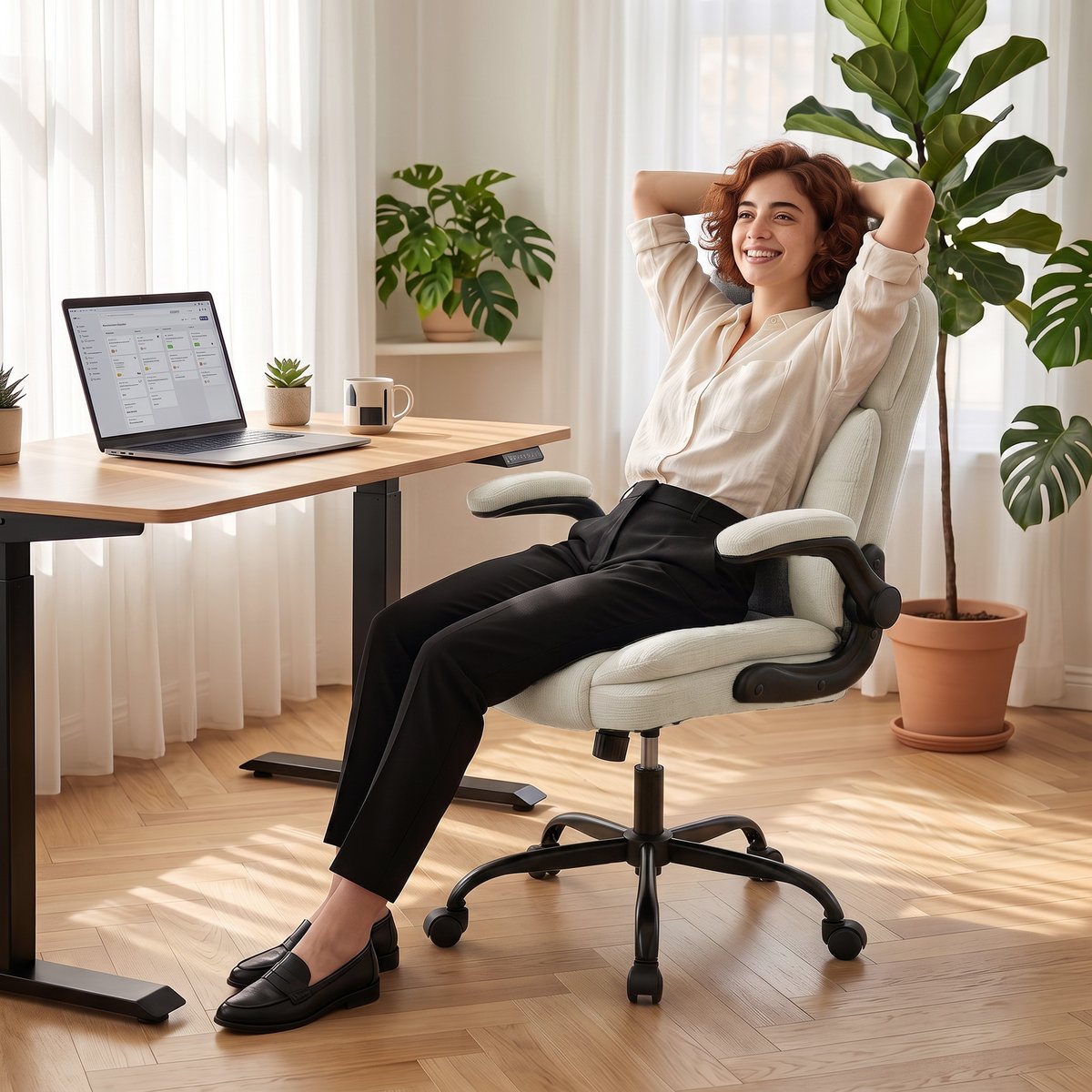 Chaise de bureau Acier Beige beige, noir, HOMCOM