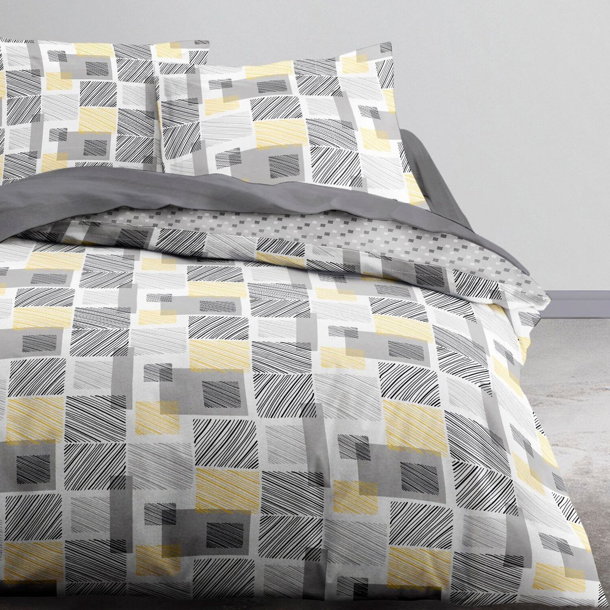 housse de couette avec taie(s) en coton, GRAPHG gris, C DESIGN HOME TEXTILE