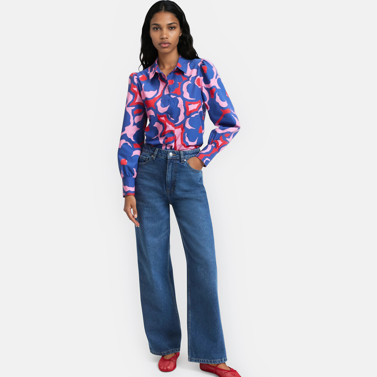 Chemise imprimé floral, manches longues imprimé rose/bleu, LA REDOUTE COLLECTIONS