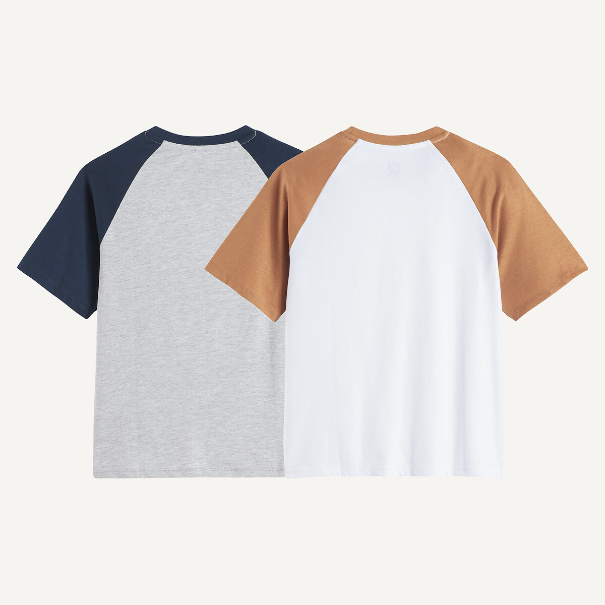 Lot de 2 T-shirts manches courtes color block blanc/marron + gris/marine, LA REDOUTE COLLECTIONS