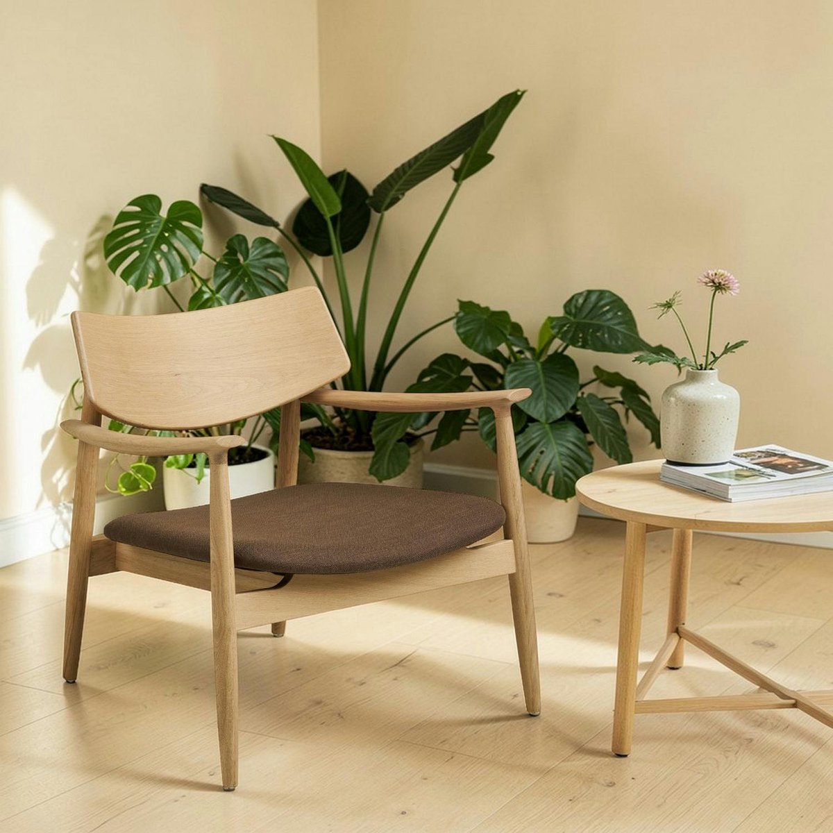 Fauteuil design scandinave en bois de chêne clair ROTTERDAM marron, PIER IMPORT
