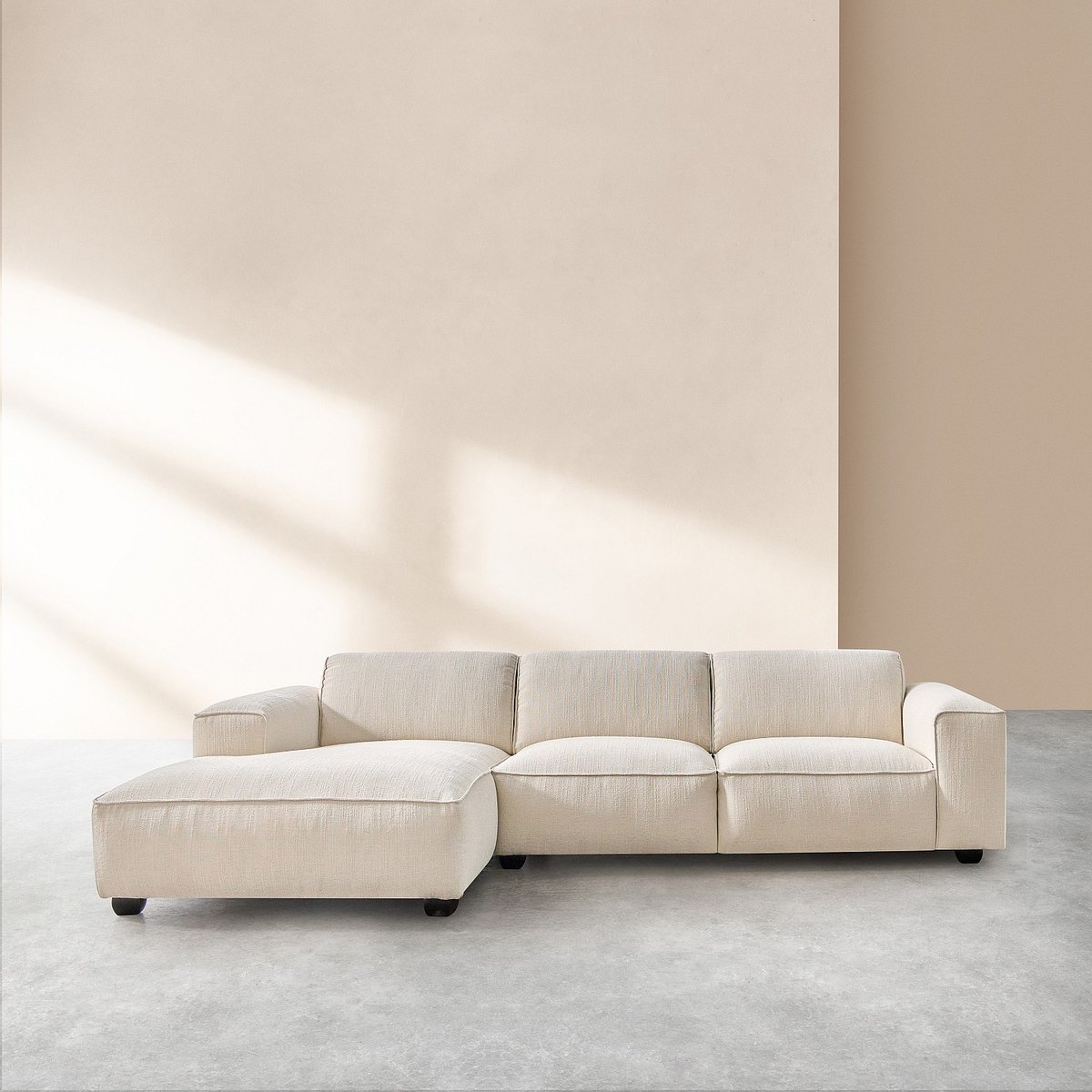 Canapé d'angle en tissu bouclette courte POSADA ll ivoire, HABITAT