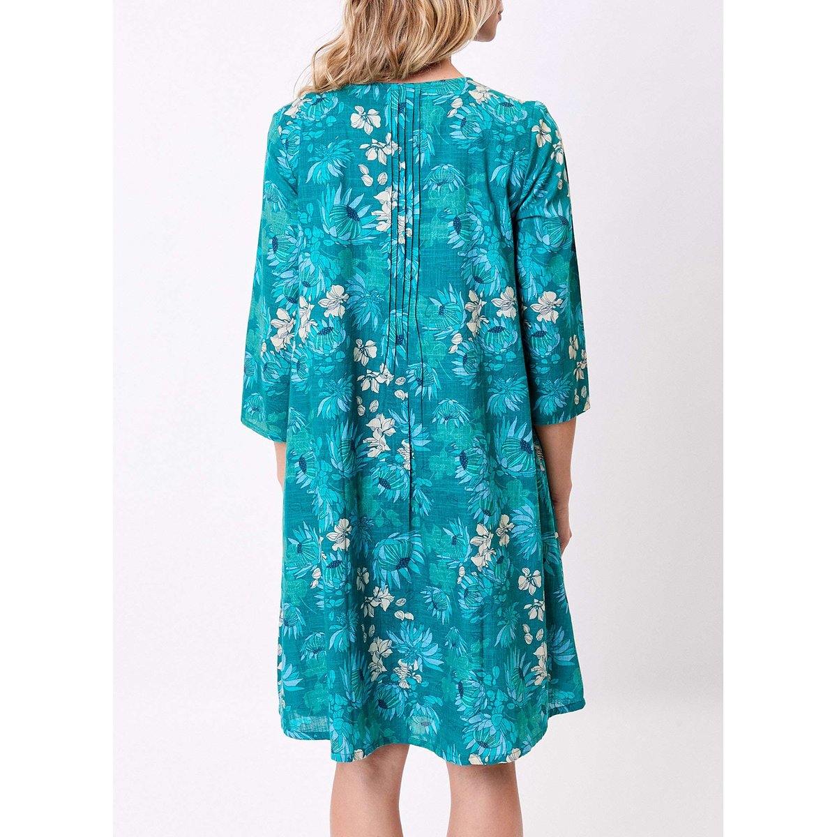Robe imprimée coton bio plissée SANCHI vert emeraude, LA FIANCÉE