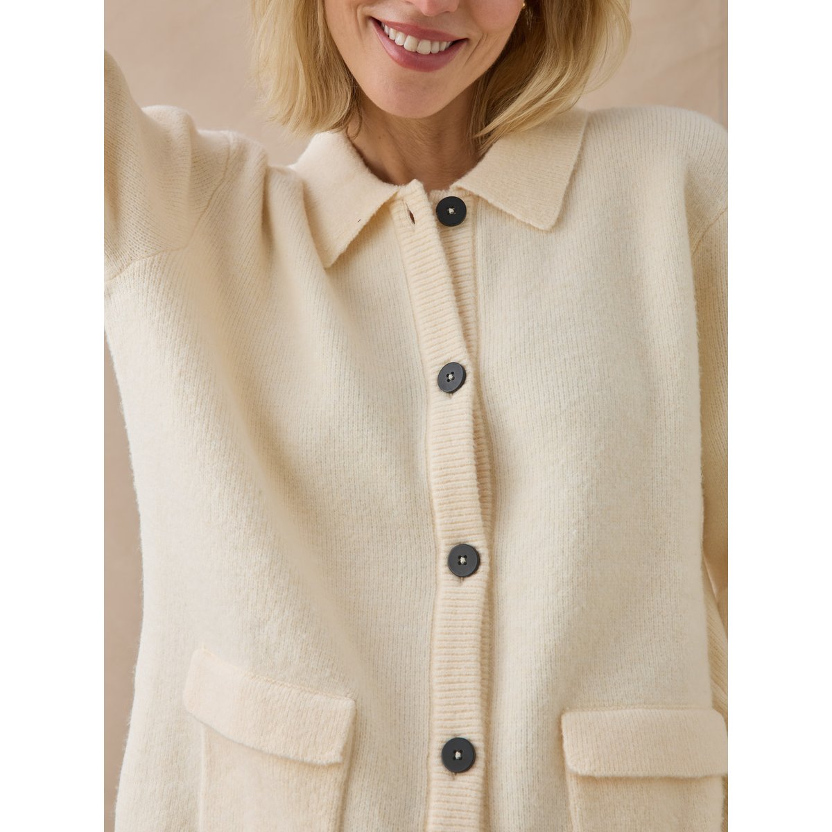 Gilet maille milano col polo ecru, DAXON