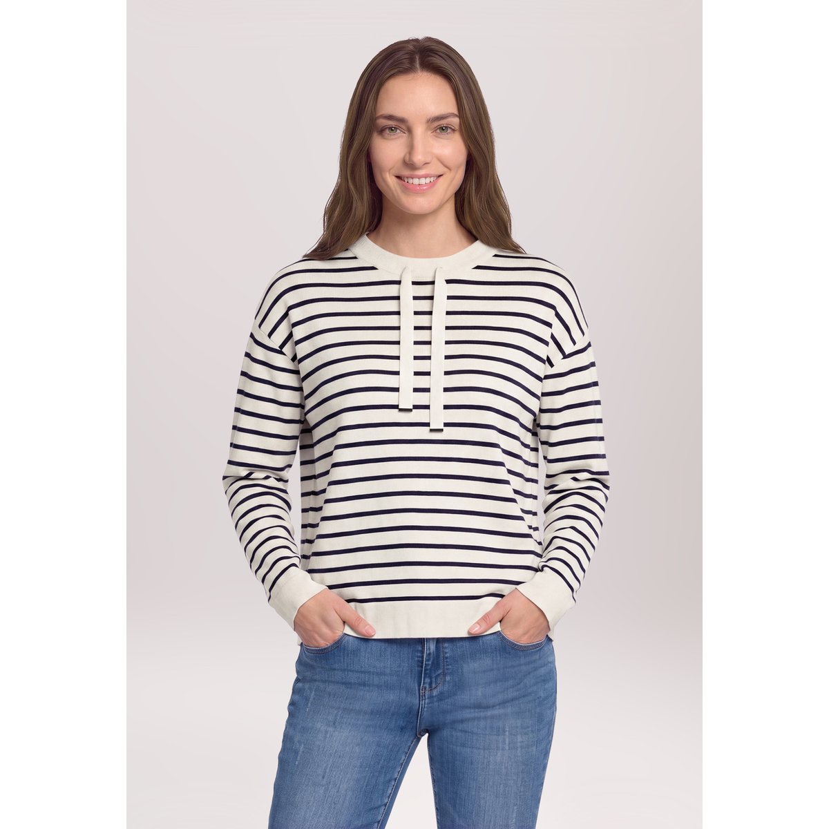 Pull-over en maille à rayures patch beige/dark blue, BETTY BARCLAY