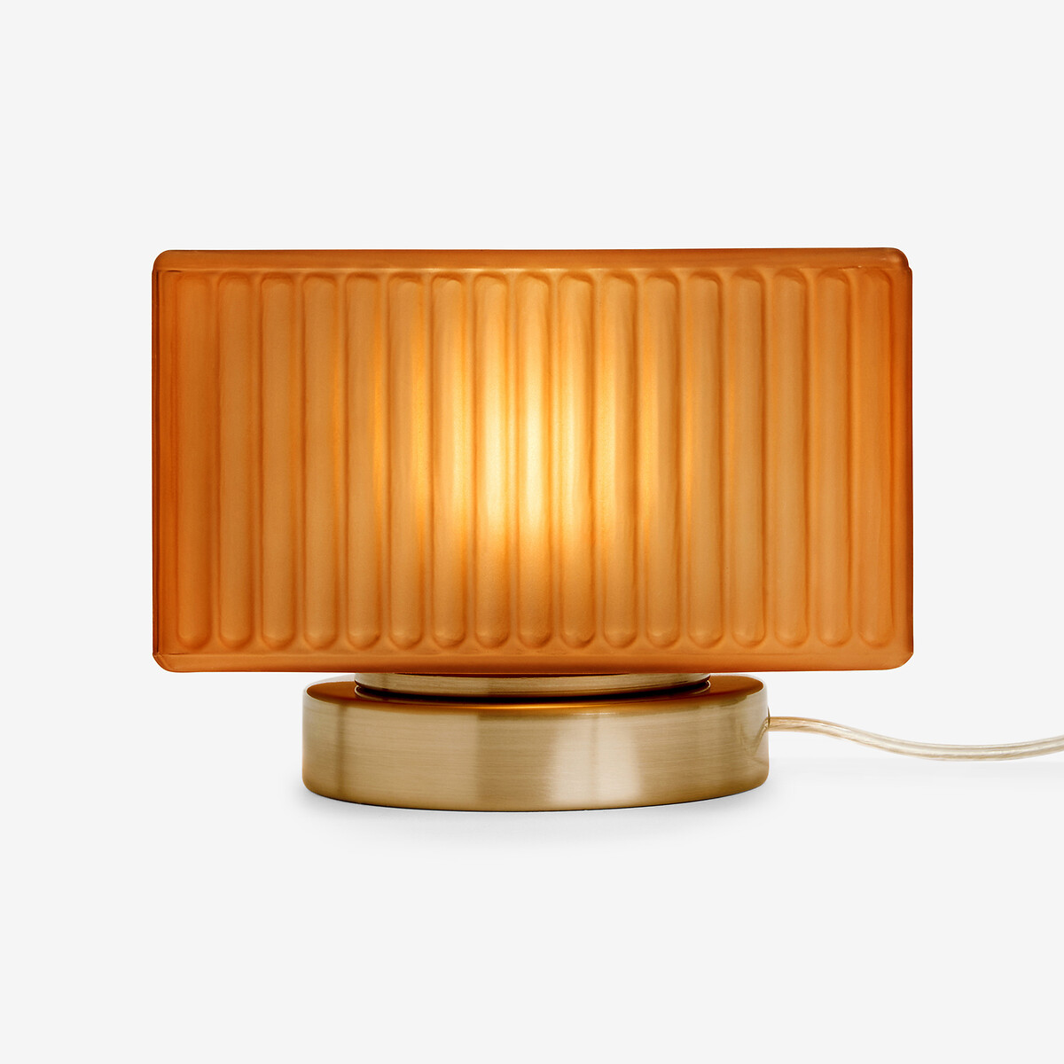 MADE.COM Alma Ribbed Glass Square Table Lamp amber, MADE