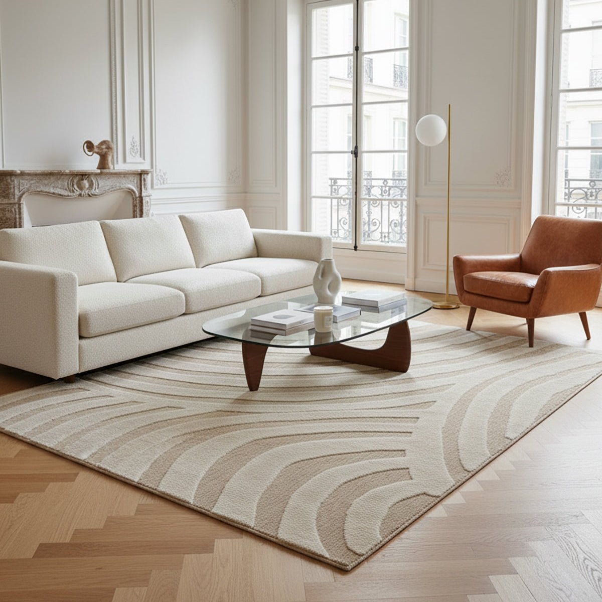 Tapis en relief style japandi ONDE beige sable, AFK LIVING