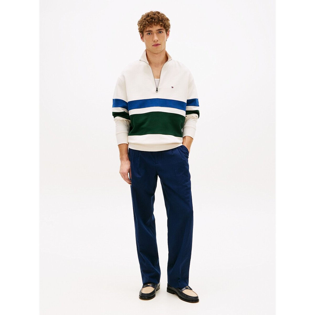 Sweat col demi-zippé Country Club ivoire, TOMMY HILFIGER