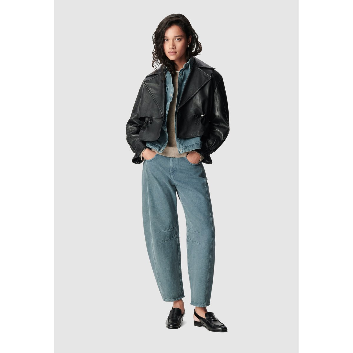 Veste oversize courte en cuir noir, IKKS