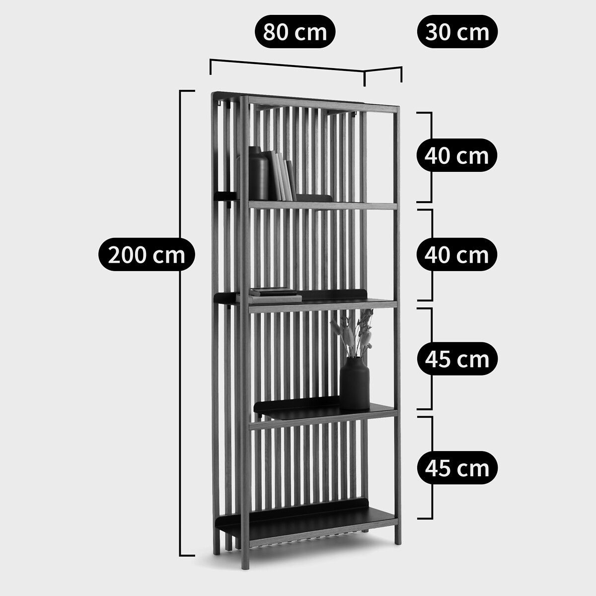 Bibliothèque à lattes chêne massif et métal acier, JAC chêne, LA REDOUTE INTERIEURS