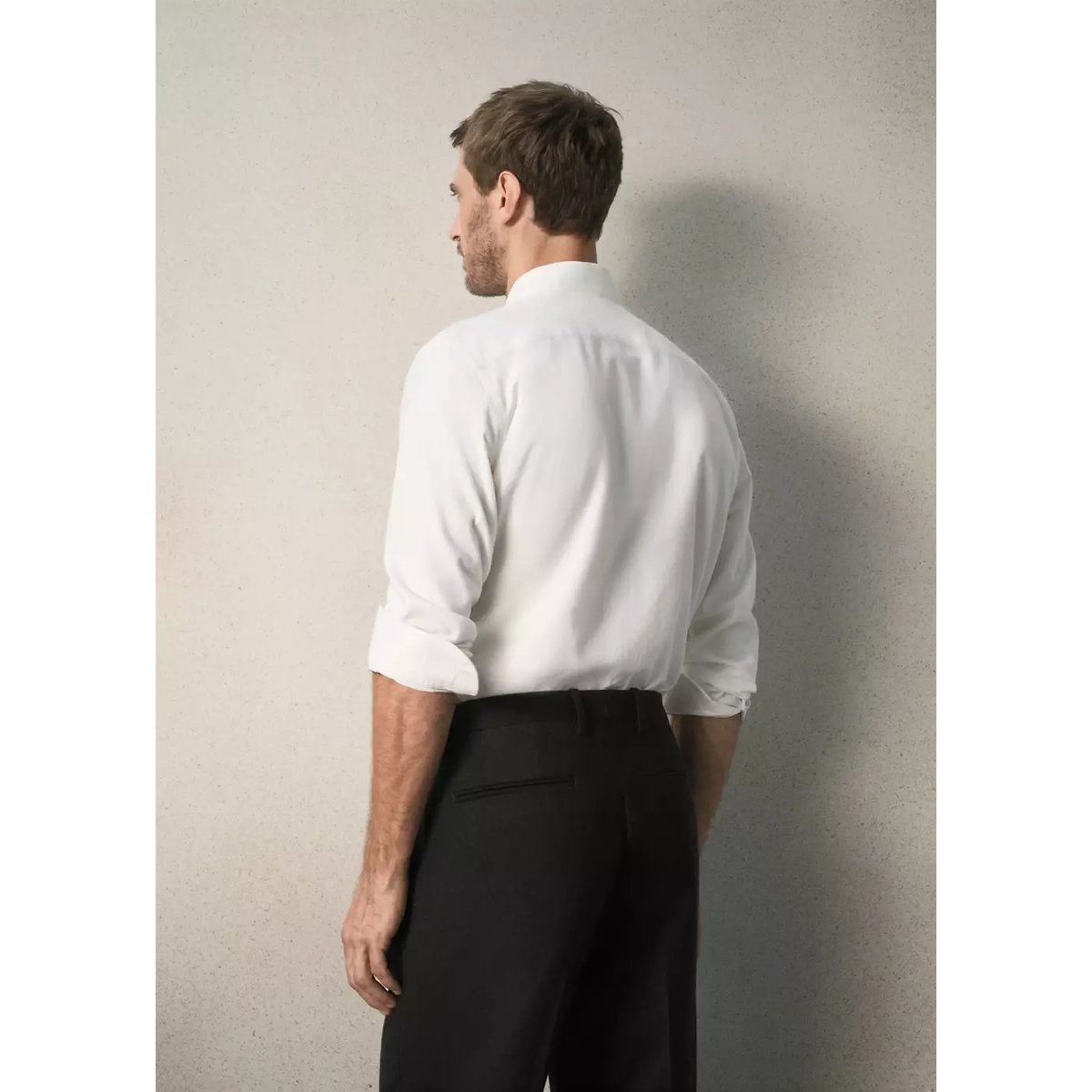 Chemise en coton à col mao slim fit blanc, MANGO MAN