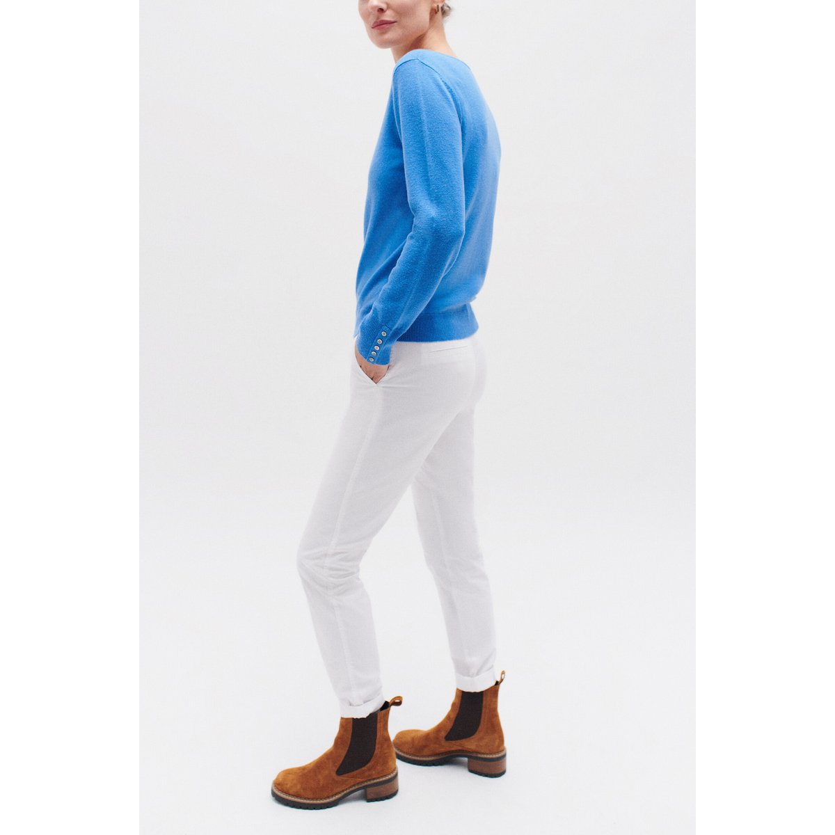 Pantalon slim ceinturé ADELMOB blanc, CAROLL