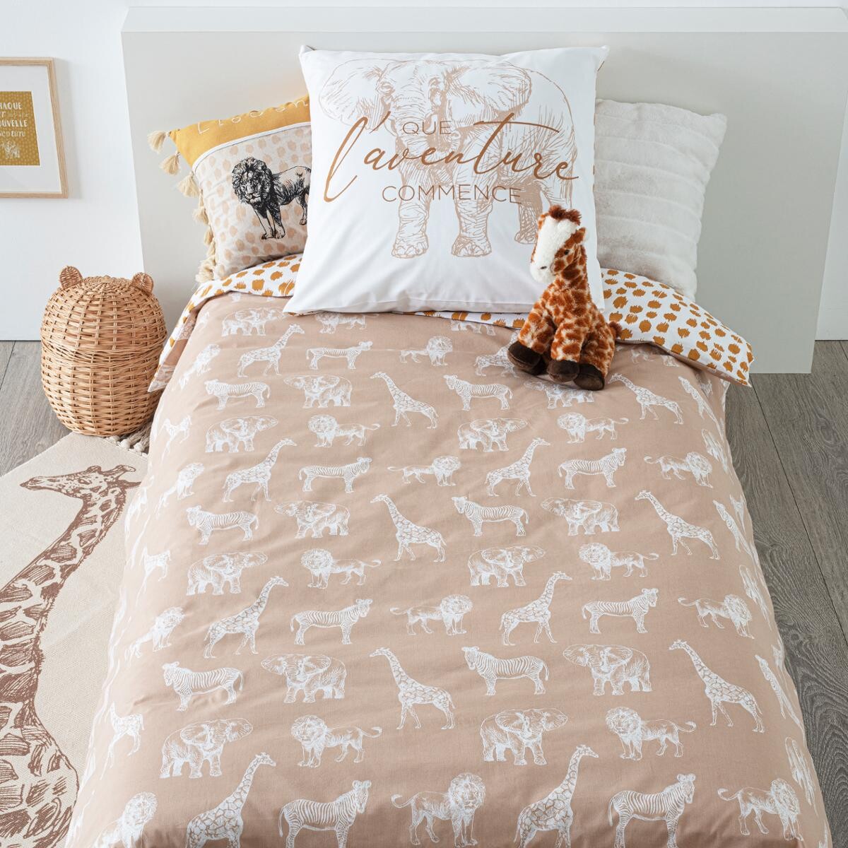 Parure de lit enfant SAVANE rose, ATMOSPHERA FOR KIDS