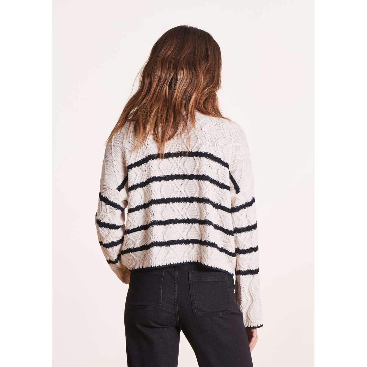 Pull marinière à manches longues ecru/stormy, LA FEE MARABOUTEE