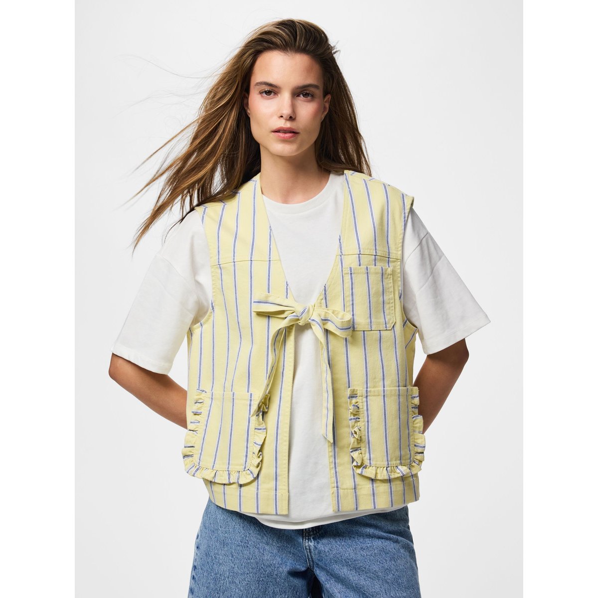 Gilet En Denim jaune - french vanilla, PIECES