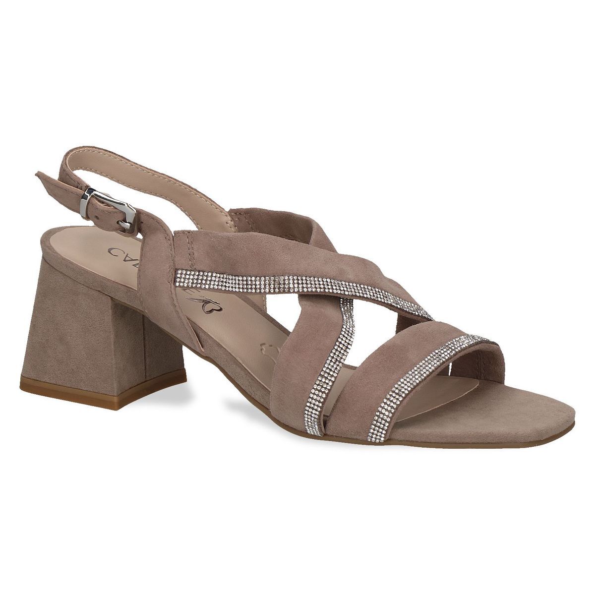 Sandale à talon talon bloc marron poivre foncé, CAPRICE