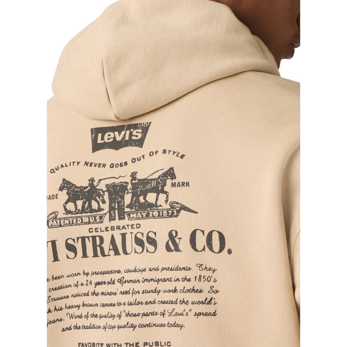 Sweat écru uni en coton avec un col à capuche et une poche traversante écru, LEVI'S