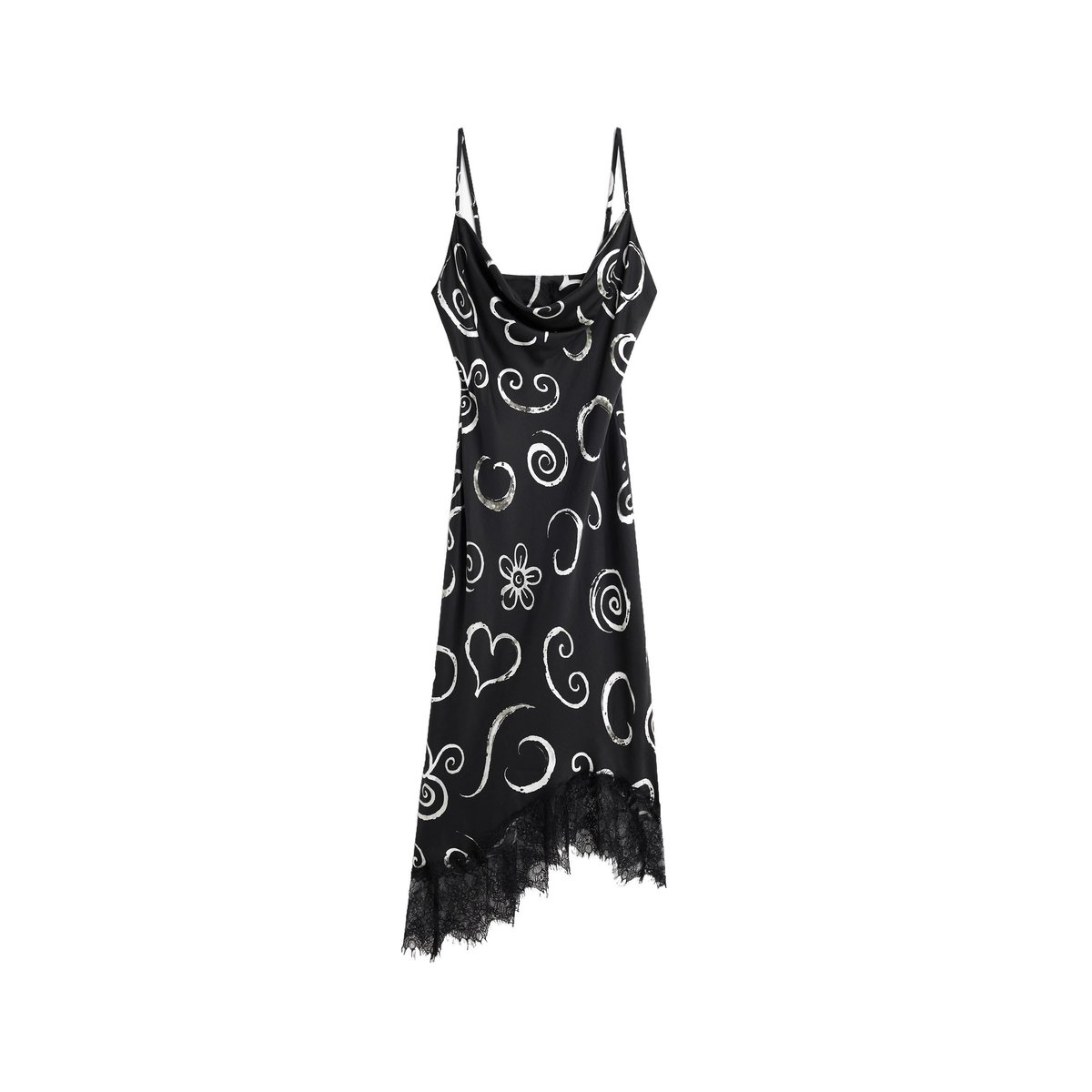 Robe courte à bretelles imprimée noir, DESIGUAL