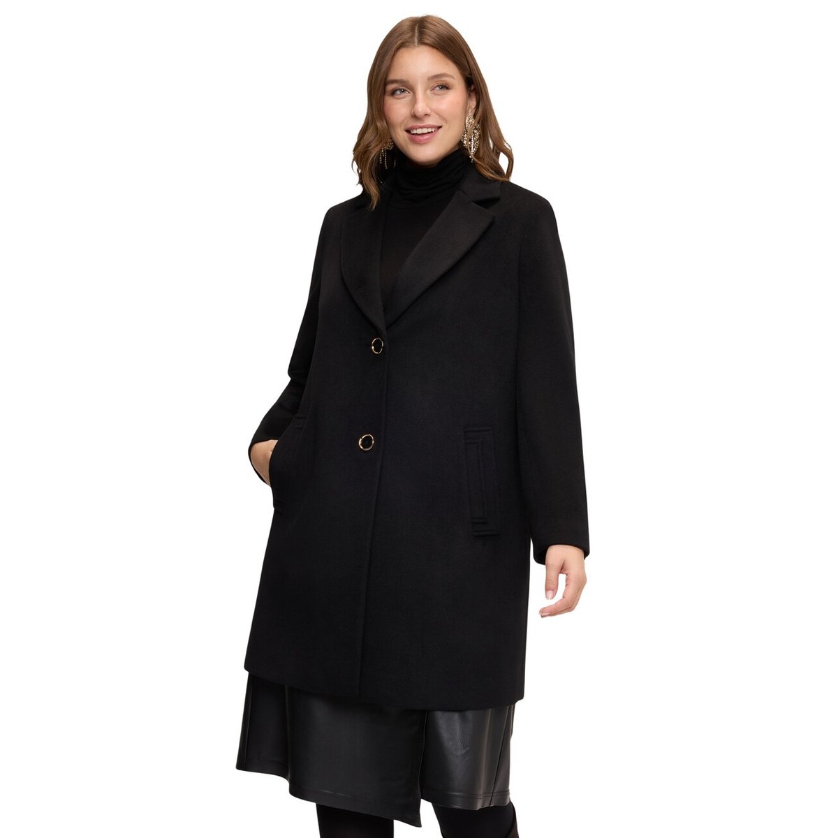 Manteau croisé simple boutonnage noir, FIORELLA RUBINO