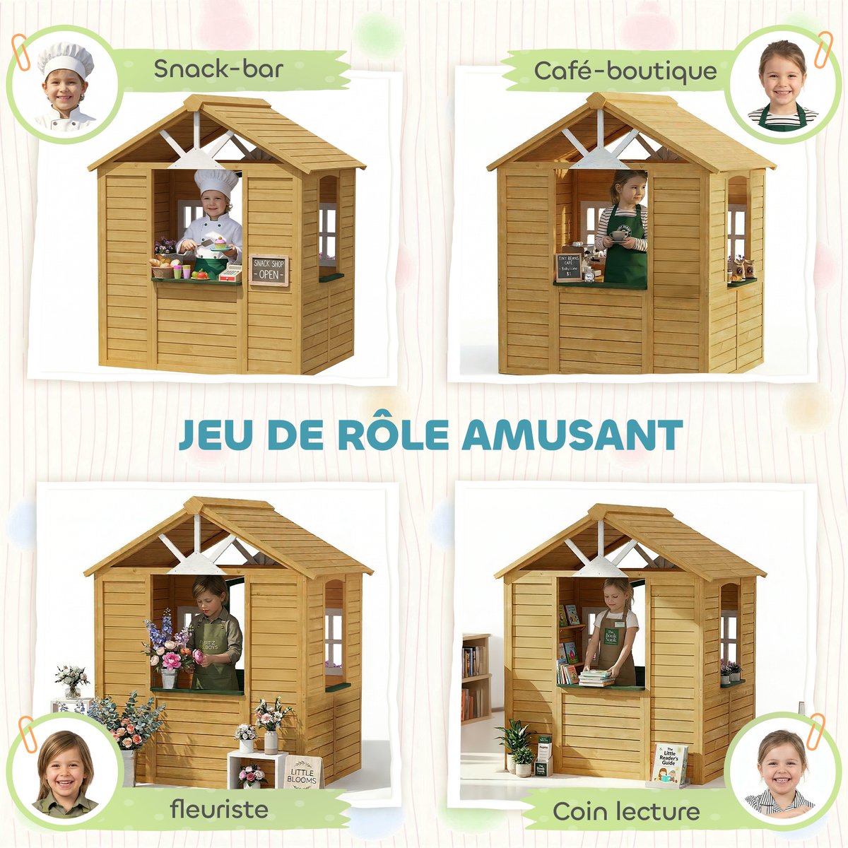 Maisonnette pour enfants Bois de sapin Marron marron, AIYAPLAY