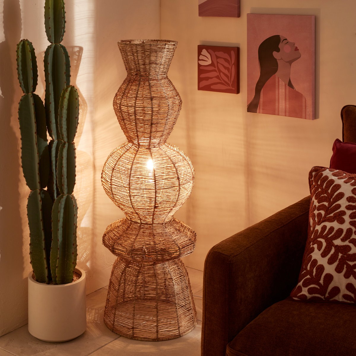 Lampadaire jute tressé TITUS beige, ATMOSPHERA