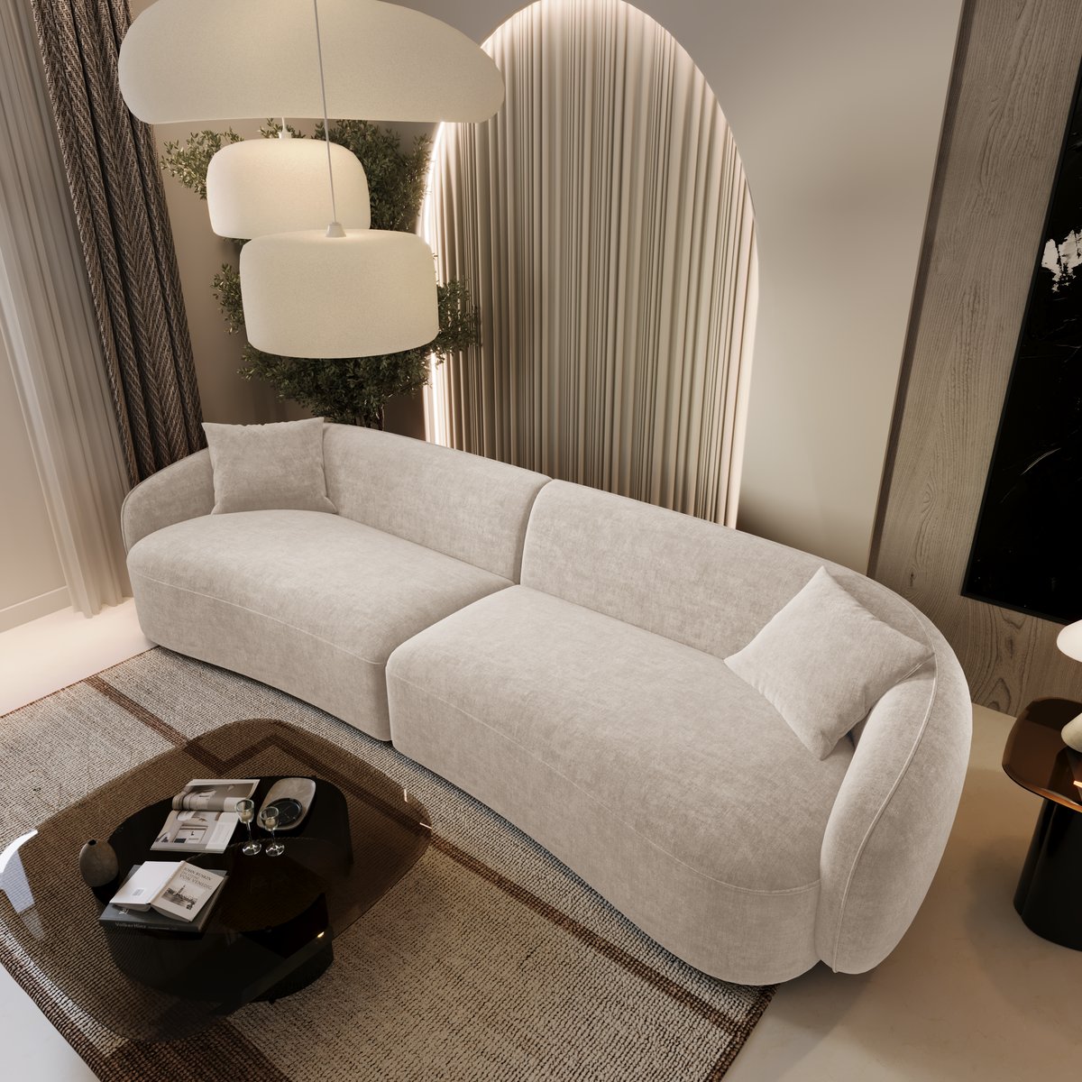 Canapé 4 places en tissu tramé CELINE crème, SIA HOME