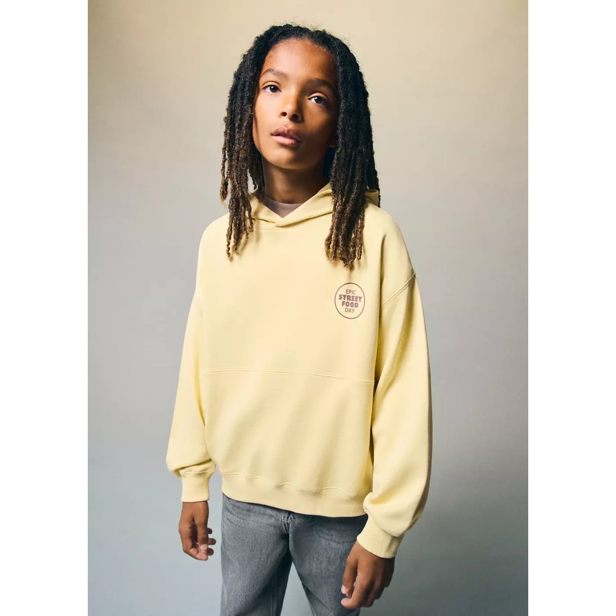 Sweat à capuche coupe balloon jaune, MANGO KIDS