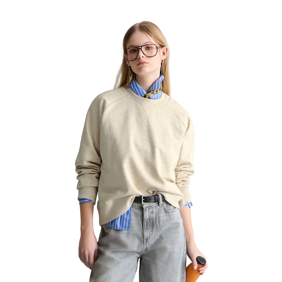 Sweat-shirt DfC relaxed avec poignets en tricot côtelé blanc naturel, MARC O’POLO DENIM