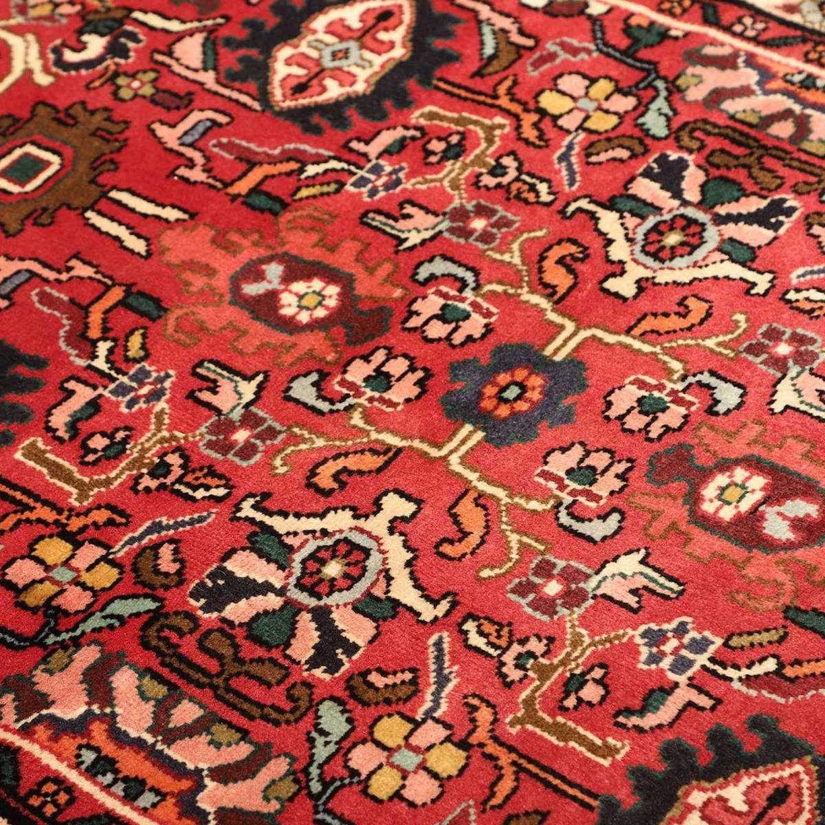 Tapis d'orient oriental, noué main en laine, HAMADAN 45 rouge, bleu, crème, UN AMOUR DE TAPIS