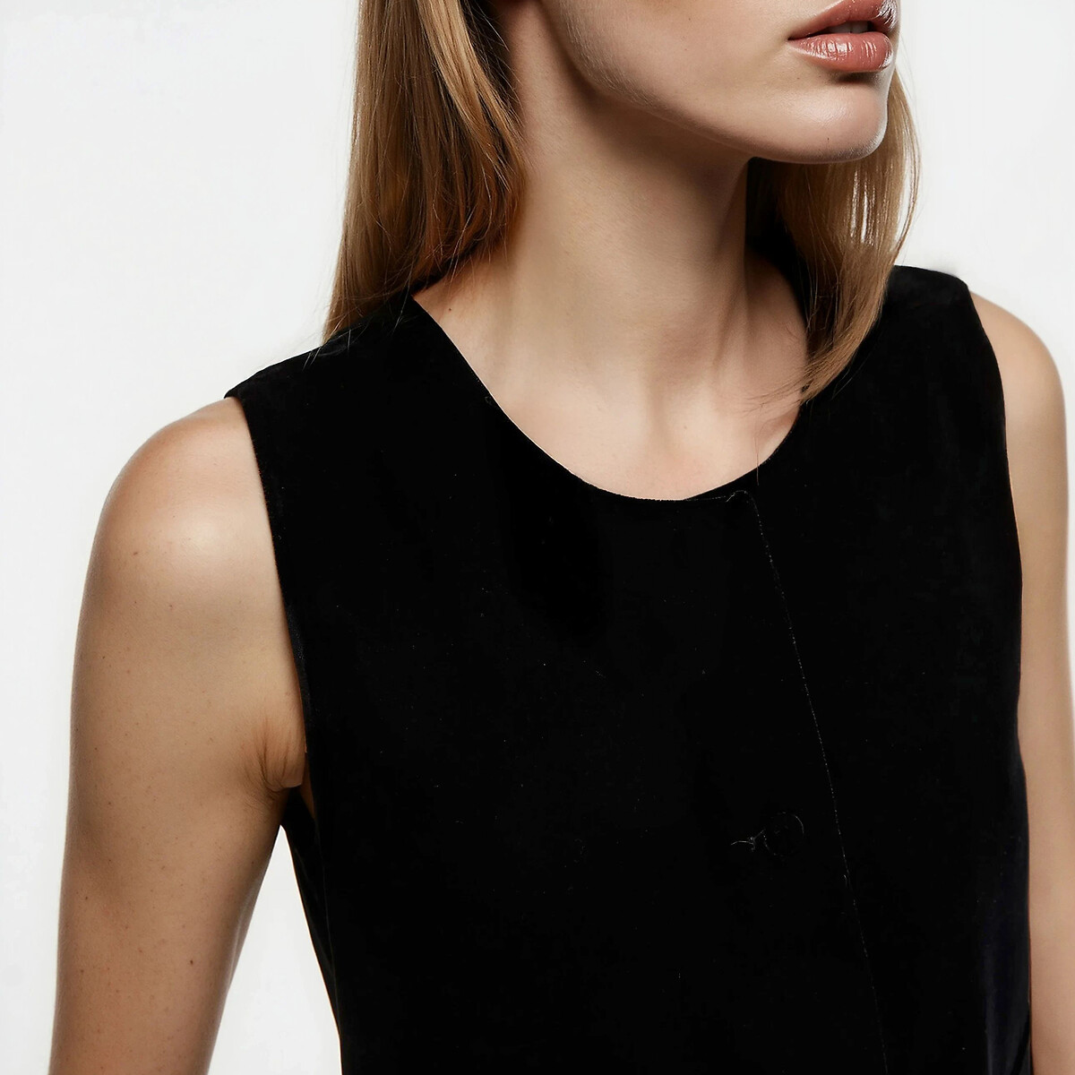 Smooth Velour Sleeveless Top with Crew Neck black, LA REDOUTE COLLECTIONS
