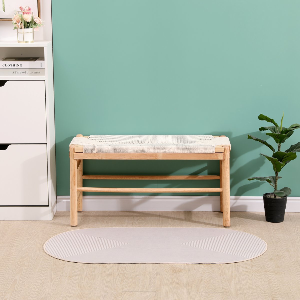 Banc avec rangement, en bois et corde, SANTA bois naturel, NORDLYS