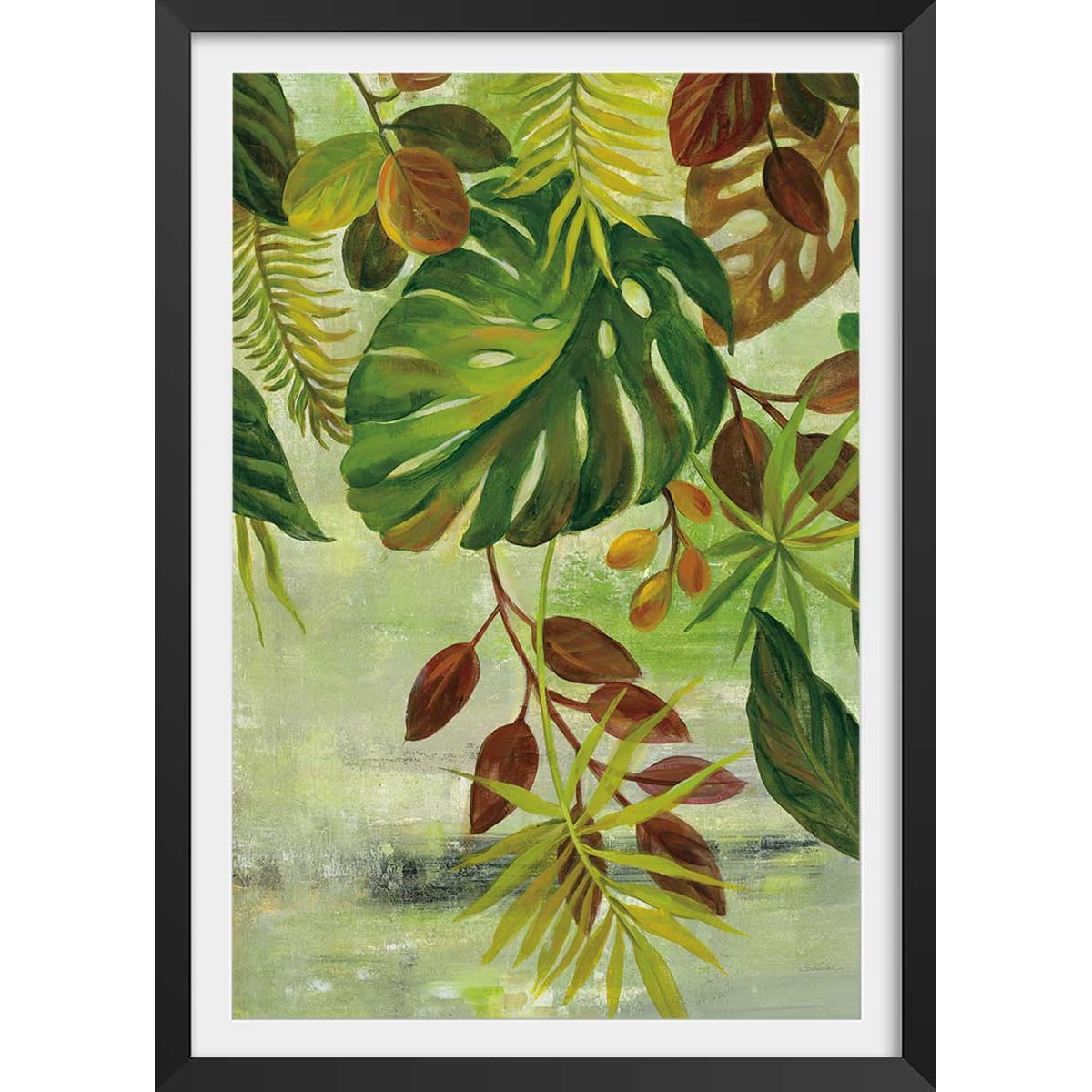 Poster Feuillage tropical affiche + cadre en bois - noir, HEXOA